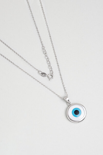 So CHIC... Renkli Göz 18 Ayar Beyaz Altın Kaplama 43 Cm Gümüş Kolye
