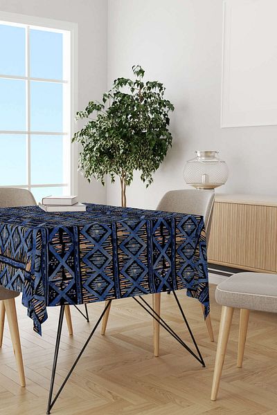 Cango Home Yellow Blue Ethnic Patterned Tablecloth Cgh238-ms