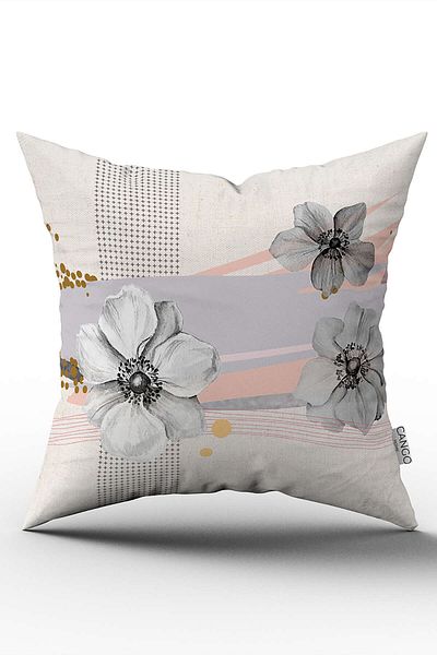 Cango Home Gray and Pink Modern Floral Print Throw Pillow Cover - Cgh1085