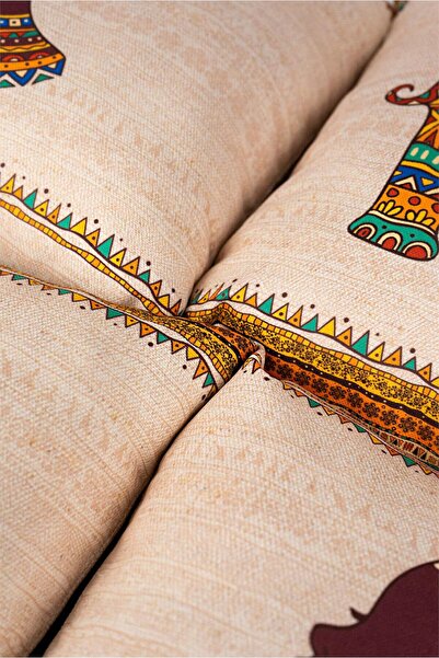 Cango Home Double Sided Cream Ethnic African Figured Elephant Patterned 4-Piece Digital Printed Throw Pillow Pillowcase Set 4