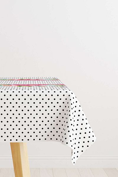 Cango Home Pink and White Polka Dot Flower Patterned Digital Printed Tablecloth Cgh1078-ms