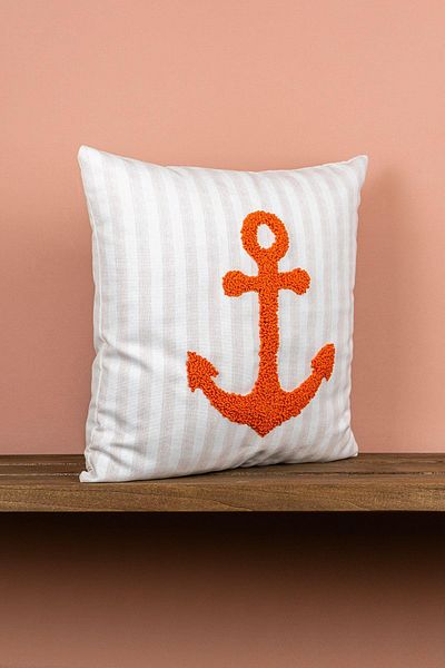 Cango Home Red Anchor Marine Patterned Punch Cushion CGH1355