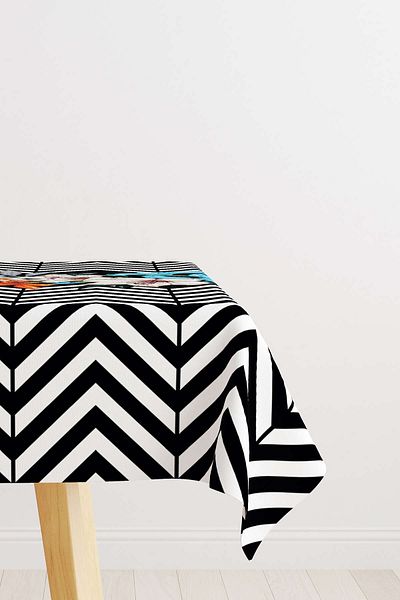 Cango Home Black and White Floral Zigzag Patterned Digital Printed Desktop Otyk523-Ms