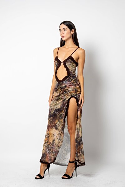 Bak Moda Φόρεμα με βολάν με λεπτομέρεια με σχέδιο