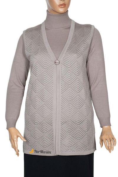Hermevsim Hesna Women's Brooched Openwork Knitwear Vest - Stone Beige