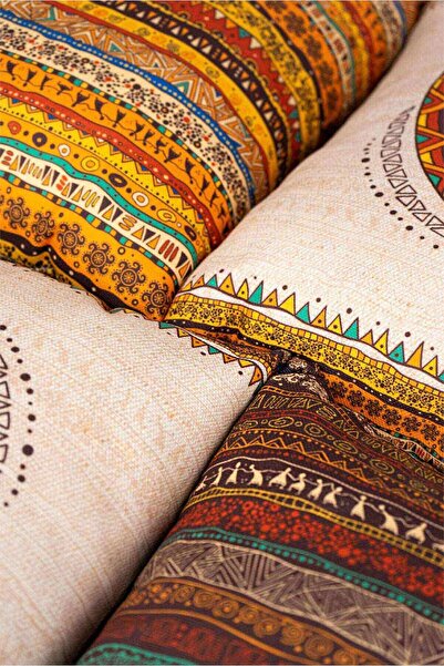 Cango Home Double Sided Orange Brown Ethnic Elephant Patterned 4-Piece Digital Printed Throw Pillow Pillowcase Set 4k