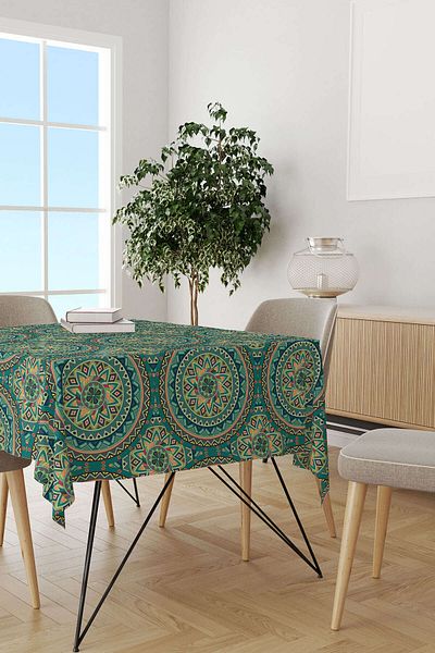 Cango Home Green Yellow Retro Vintage Patterned Digital Printed Tablecloth Otyk049-ms