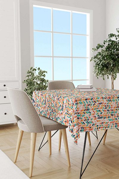 Cango Home Orange Green Tropical Geometric Patterned Digital Printed Tablecloth Cgh1045-ms