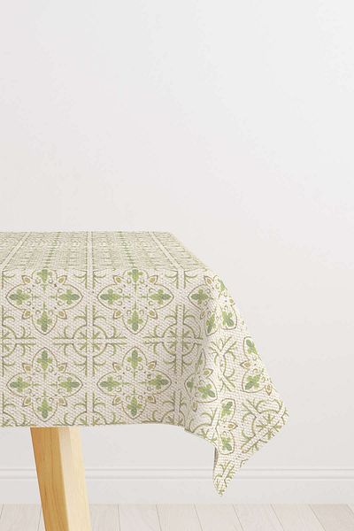 Cango Home Green Cream Decorative Flower Patterned Digital Printed Tablecloth Cgh1075-ms