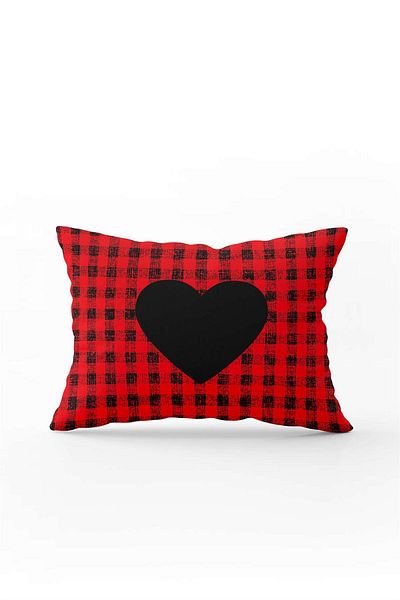 Cango Home Red Black Plaid Heart Patterned Digital Printed Throw Pillow Cover Cgh1029-3550 Double Sided Printed