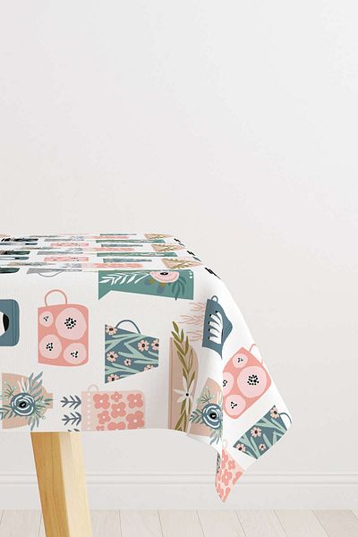 Cango Home White Pink Decorative Object Patterned Digital Printed Tablecloth Cgh585-ms