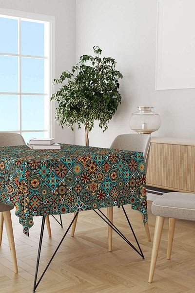 Cango Home Καφέ ρετρό vintage μοτίβο ψηφιακής τυπωμένης τραπεζομάντιλο Otyk006-ms