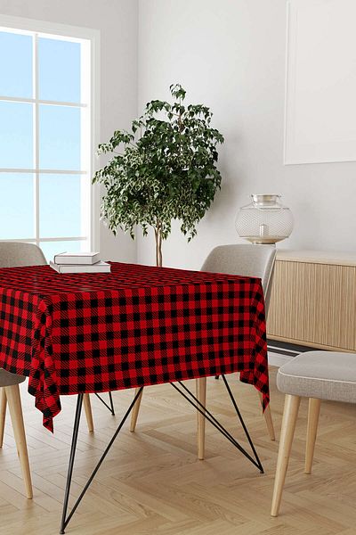 Cango Home Red Black Christmas Themed Plaid Patterned Digital Printed Tablecloth Cgh800-ms