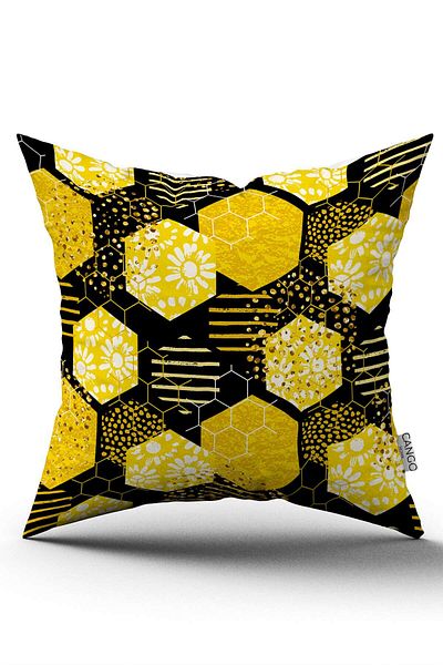 Cango Home Double Sided Yellow Black Honeycomb Daisy Pattern Digital Printed Throw Pillow Cover Cgh1192