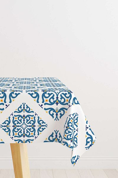 Cango Home Alb Albastru Modern Etnic Tigla Model Digital Printed Table Shirt Cgh563-ms