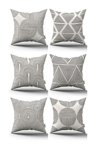 Cango Home Set de 6 huse de pernă cu model scandinav boem negru crem - 6kmbs293
