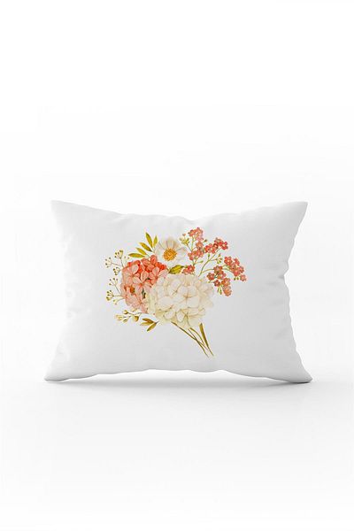 Cango Home Față de pernă cu două fețe, 35x50, alb, portocaliu, cu model de flori - Cgh010-3550