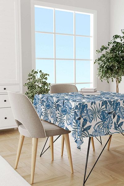 Cango Home Blue Floral Digital Printed Tablecloth