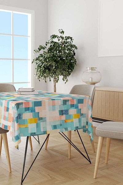 Cango Home Față de masă decorativă abstractă de culori mixte alb Cgh159-ms