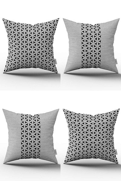 Cango Home Gray Black Decorative Geometric Patterned 4-Piece Digital Printed Throw Pillow Cover Set - 4kmbs252