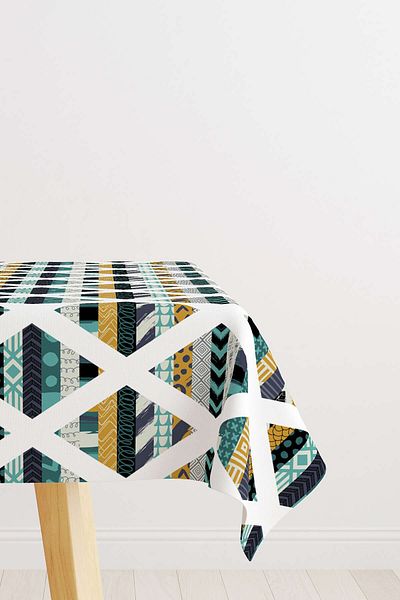 Cango Home Yellow Turquoise Patterned Tablecloth Cgh109-ms