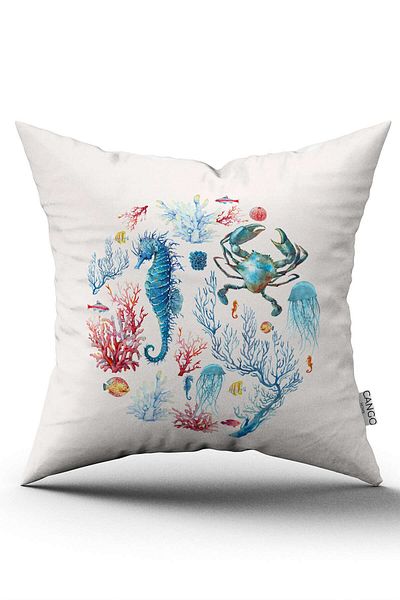 Cango Home Red Blue Marine Pattern - Digital Printed Throw Pillow Cover Cgh1150