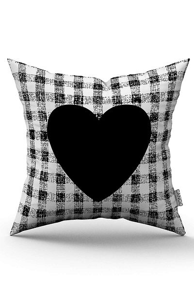Cango Home Black and White Plaid Heart Patterned Digital Printed Throw Pillow Cover Cgh1008