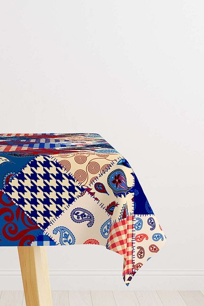Cango Home Red Blue Ethnic Patchwork Patterned Digital Printed Tablecloth Cgh605-ms