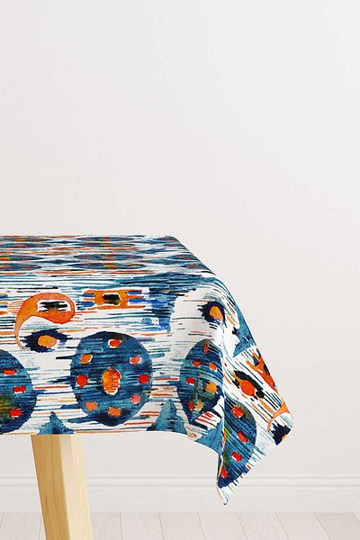 Cango Home Navy Blue Orange Abstract Decorative Tablecloth Cgh157-ms