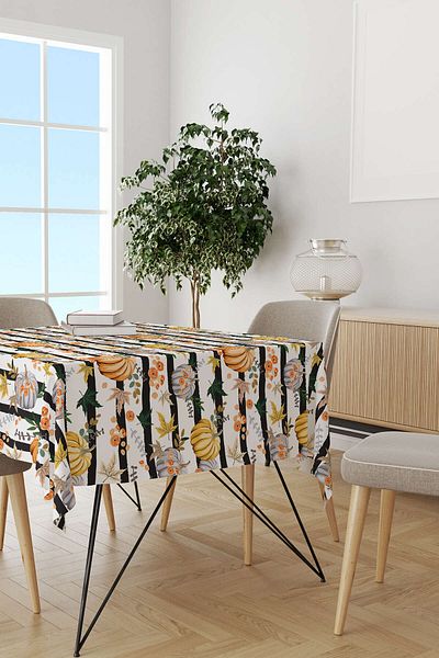 Cango Home Orange Halloween Pumpkin Patterned Digital Printed Tablecloth Cgh766-ms