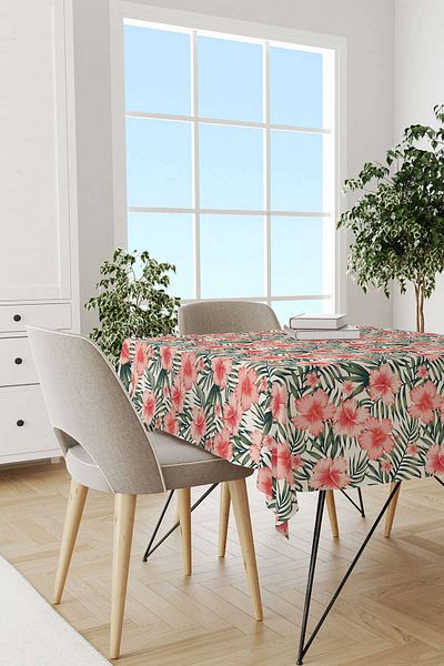 Cango Home Pink Floral Digital Printed Tablecloth