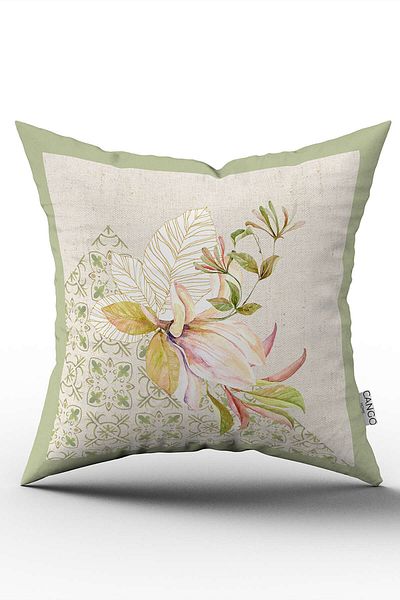 Cango Home Double Sided Green Cream Decorative Flower Patterned Digital Printed Throw Pillow Cover Cgh1076