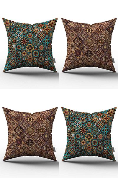Cango Home Set de murdărie cu imprimare digitală retro vintage albastru, maro, portocaliu