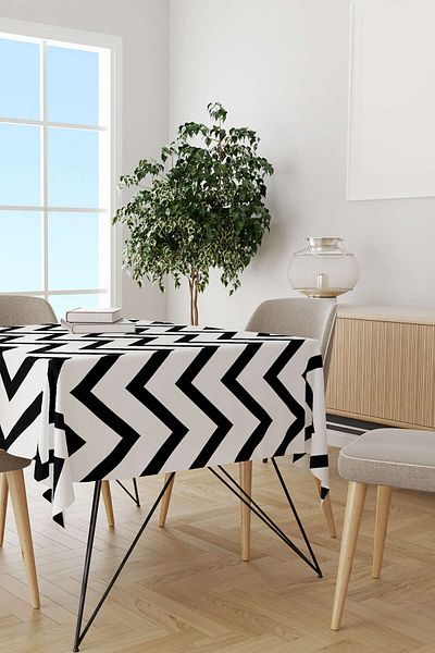 Cango Home Alb Negru Dekoraif Zigzag Printed Digital Printed Table Shirt Otyk561-ms