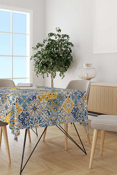 Cango Home Albastru Galben Vintage Retro Model Imprimat Digital Desktop Cgh614-ms