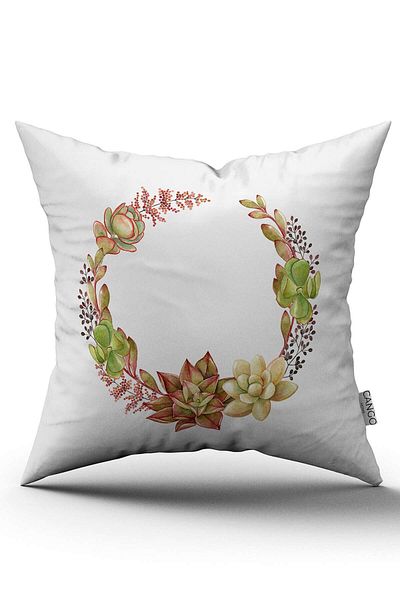 Cango Home Green Skulent Flower Patterned Digital Printed Throw Pillow Cover Cgh1278