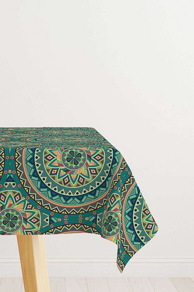 Cango Home Green Yellow Retro Vintage Patterned Digital Printed Tablecloth Otyk049-ms