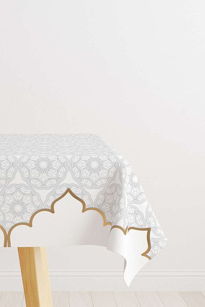 Cango Home White Gray Ramadan Themed Decorative Patterned Digital Printed Tablecloth Cgh1284-ms