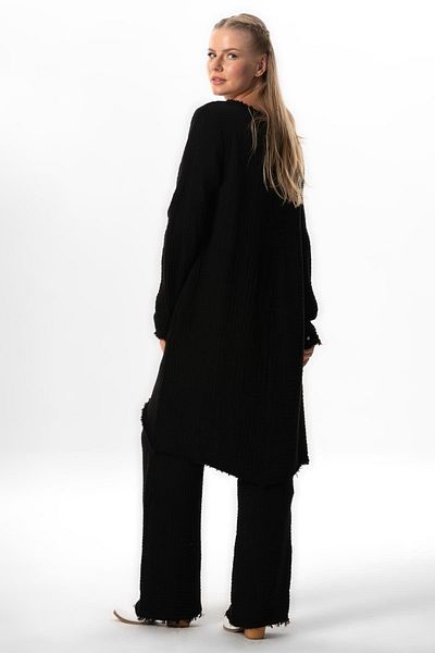 Eliş Şile Bezi Black Embroidered Double Muslin Tunic - Long Sleeve, Sprout V-Neck, Asymmetrical Cut