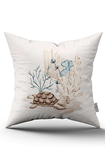 Cango Home Husă de pernă cu două fețe, albastru crem, cu model marin, imprimată digitală Cgh1138