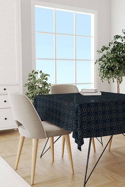 Cango Home Albastru bleumarin, galben, tema Ramadan, model decorativ, eșarfă de birou imprimată digitală Cgh1295-ms