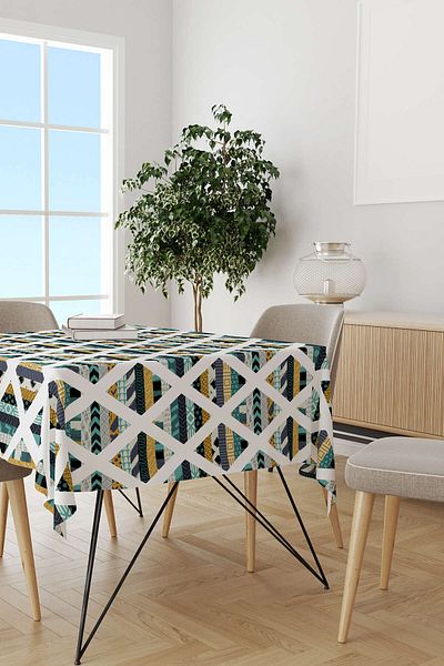 Cango Home Yellow Turquoise Patterned Tablecloth Cgh109-ms
