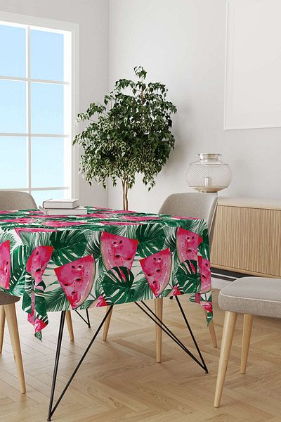 Cango Home Green Pink Tropical and Watermelon Patterned Digital Printed Tablecloth Otyk502-ms