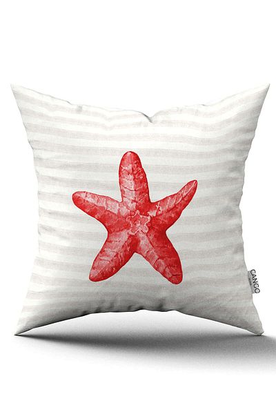 Cango Home Double Sided Red Cream Striped Marine Pattern Digital Printed Throw Pillow Cover Cgh1235