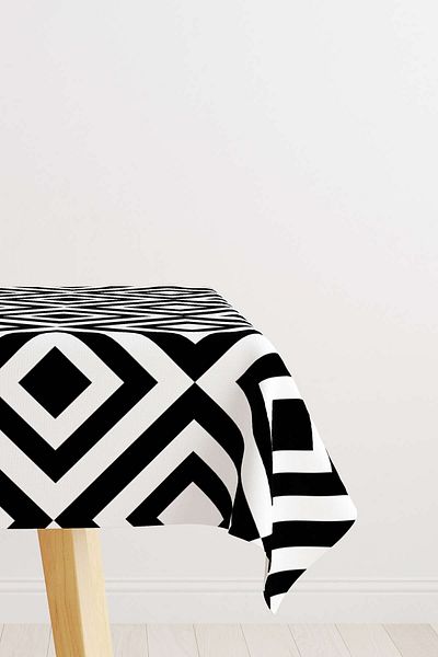 Cango Home Alb Negru Decorativ Geometric Model Digital Imprimat Masă Otyk565-ms