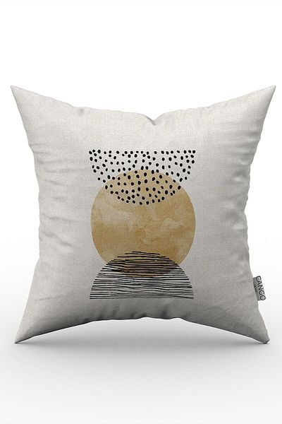 Cango Home Botanical Bohemian Scandinavian Patterned 4-Piece Throw Pillow Cover Set - Yellow (Mustard) Black, Digital Printed 4kmbs327