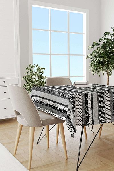 Cango Home Black and White Striped Digital Printed Tablecloth