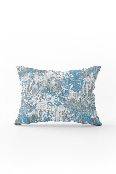 Cango Home Față de pernă cu două fețe, 35x50, albastru, alb, cu model de frunze - Cgh100-3550