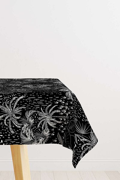 Cango Home White Black Tropical Palm Tablecloth Cgh038-ms