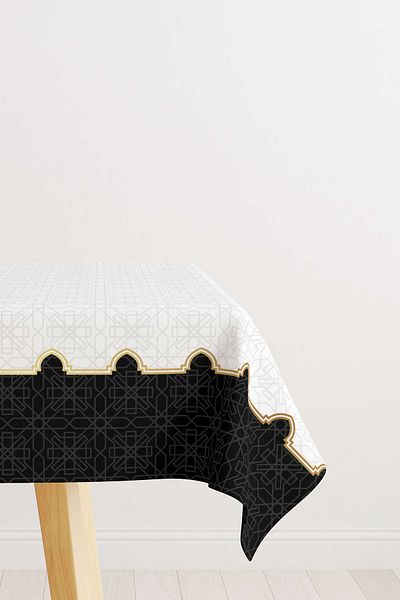 Cango Home Black and White Ramadan Themed Decorative Patterned Digital Printed Tablecloth Cgh1310-ms